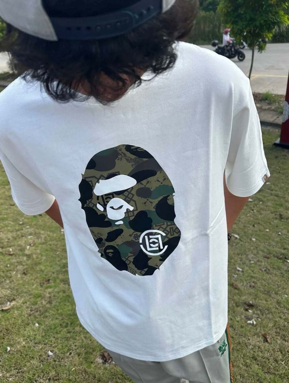 A Bathing Ape A Bape Camo Ape Head Logo Short Sleeve White T-Shirt Size L